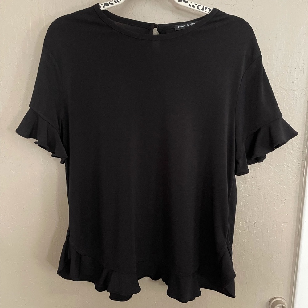 Cable & Gauge black ruffle blouse, size Large